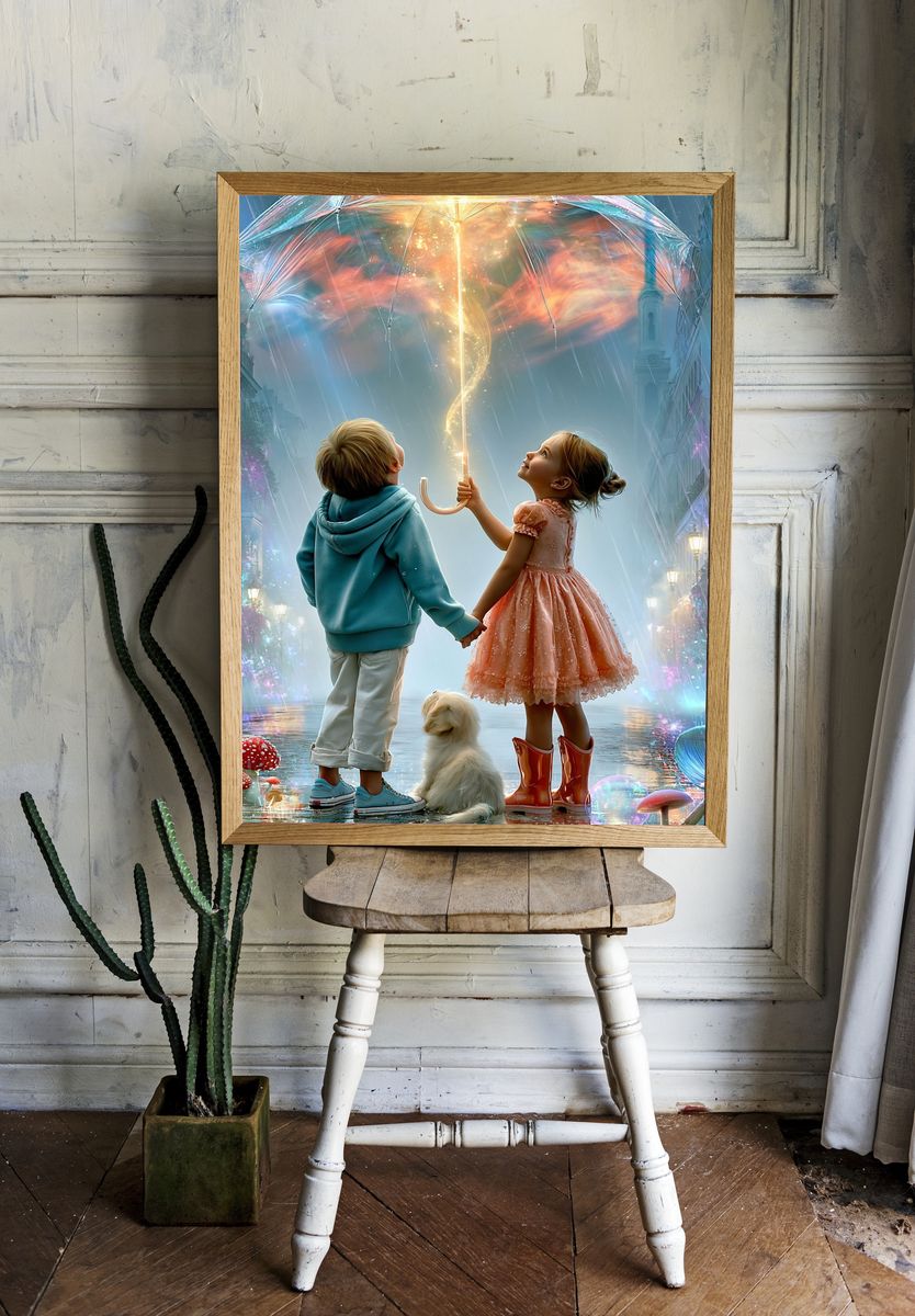 Magical Umbrella Children Illustration Poster. — room view 1