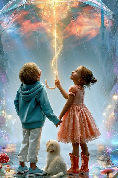 Magical Umbrella Children Illustration Poster. poster print