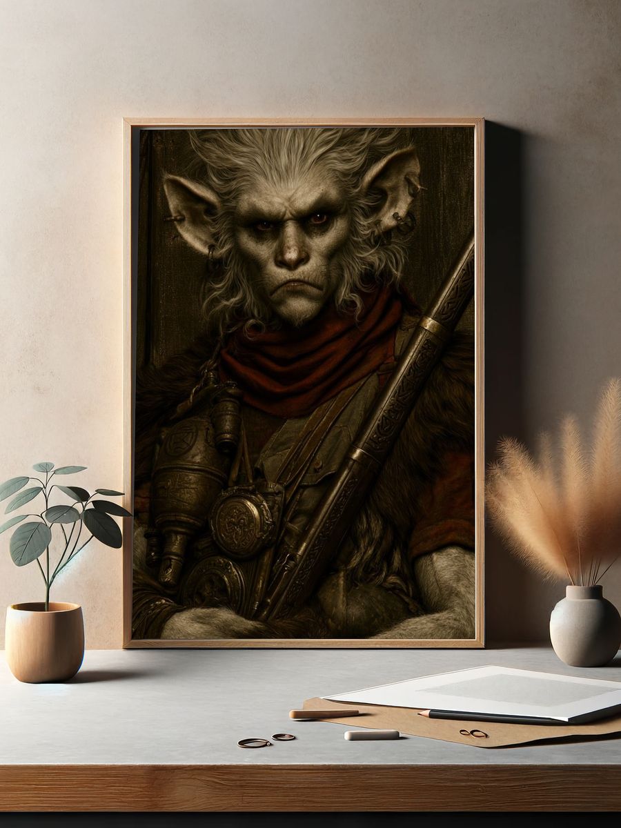 Fantasy Goblin Warrior Illustration Poster. — room view 2