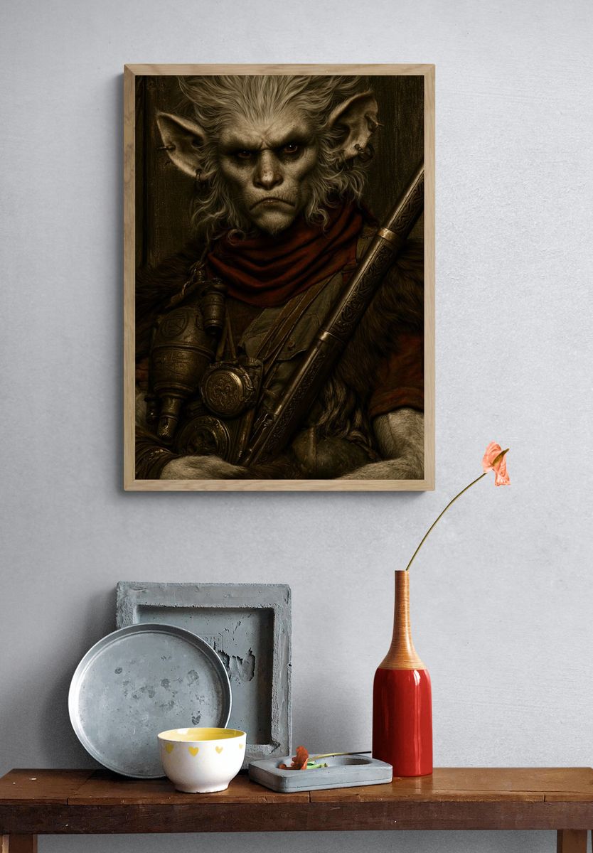 Fantasy Goblin Warrior Illustration Poster. — room view 3
