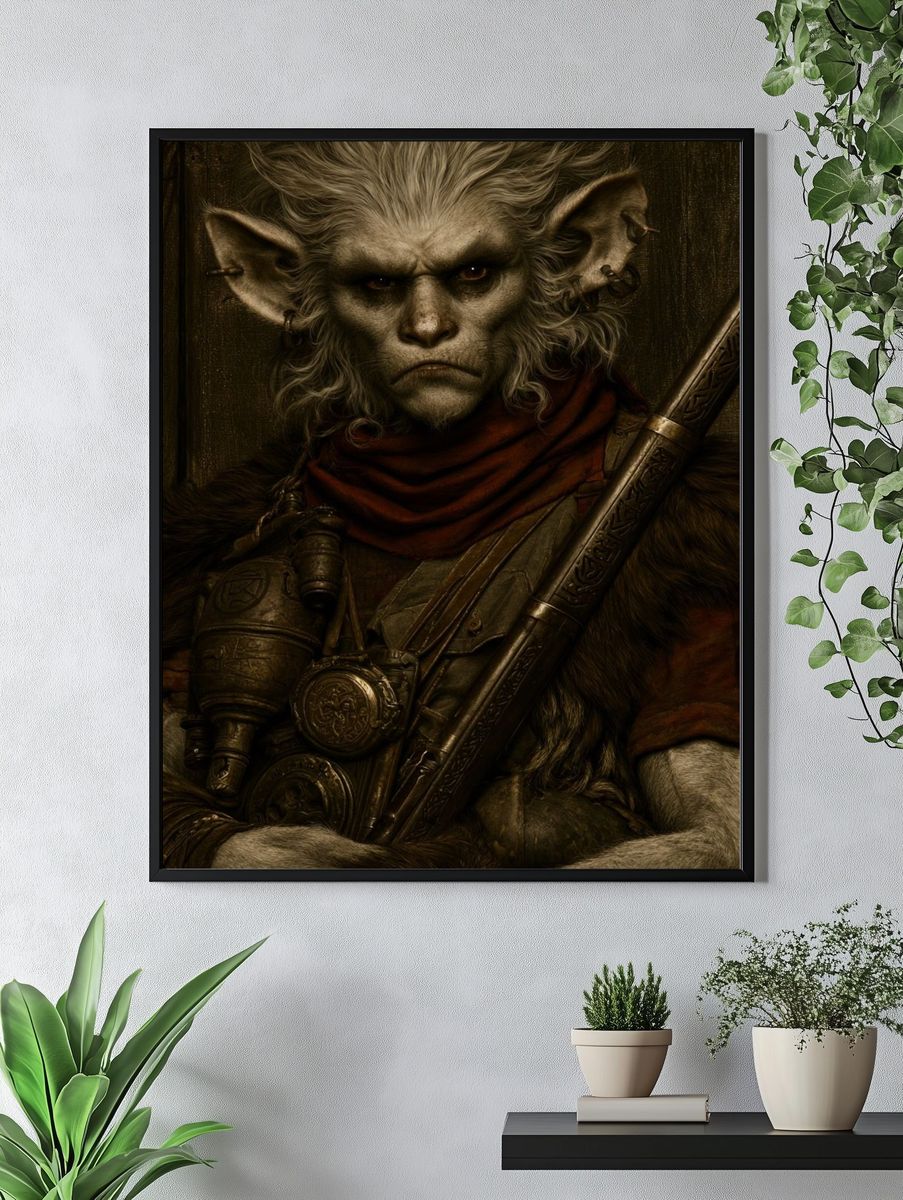 Fantasy Goblin Warrior Illustration Poster. — room view 4