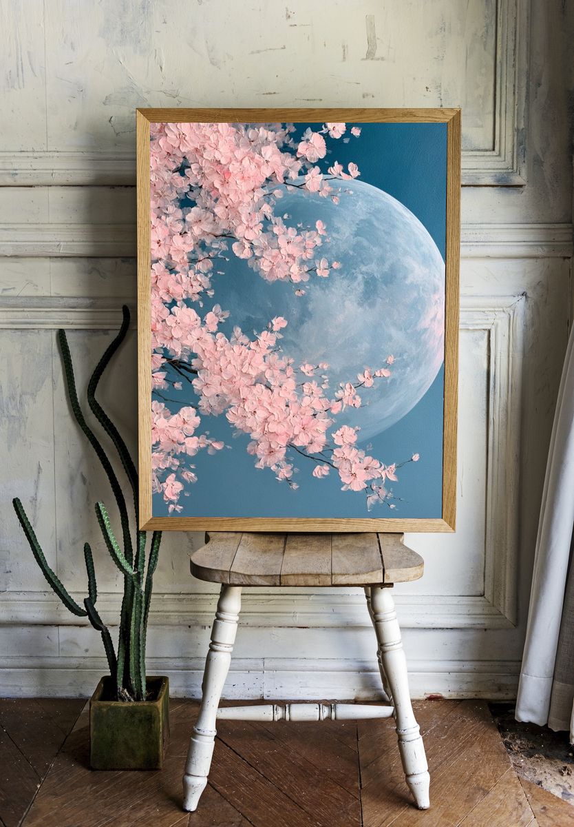 Cherry Blossom Moon Print. — room view 1