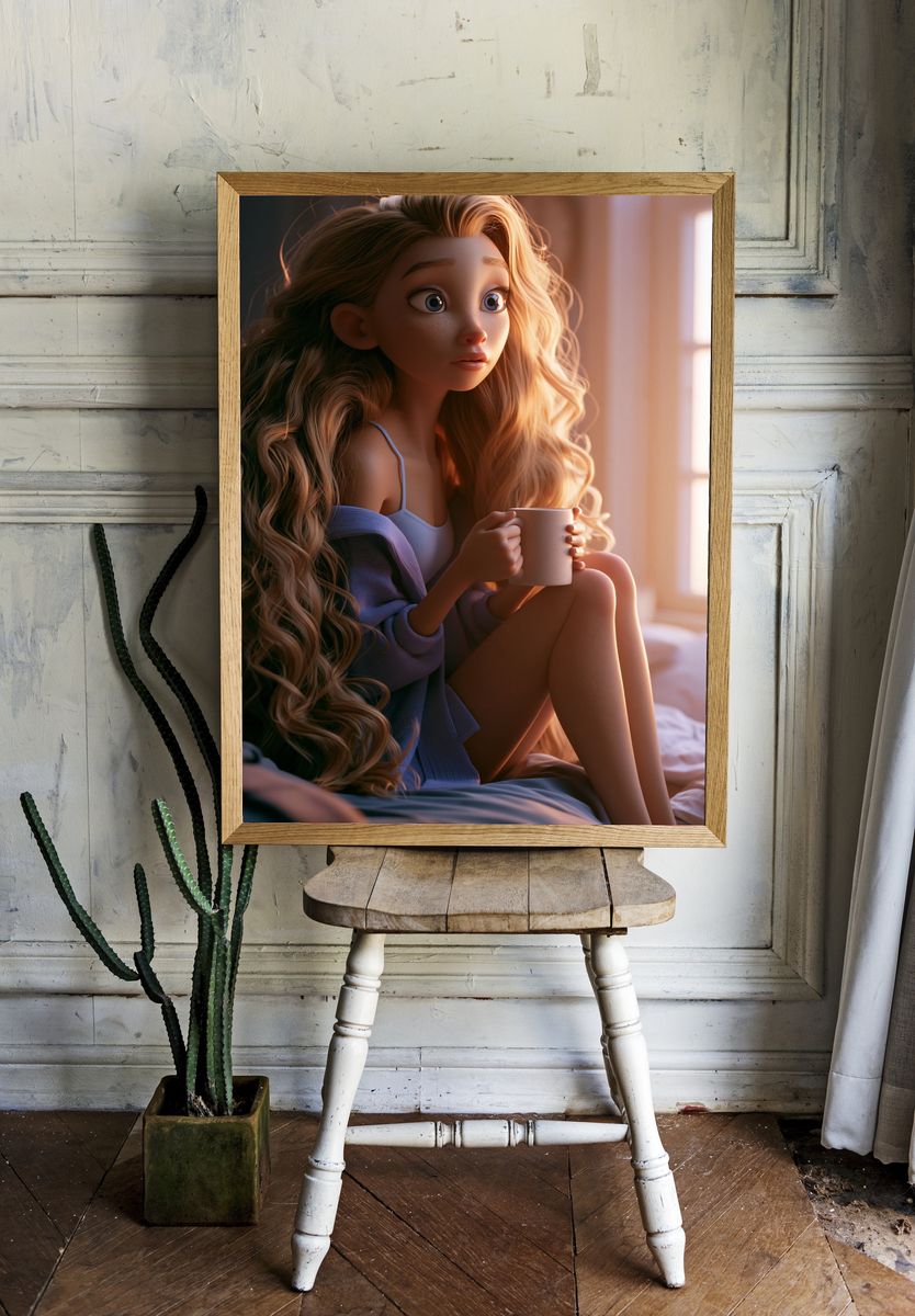 Cozy Morning Girl Illustration Poster. — room view 1