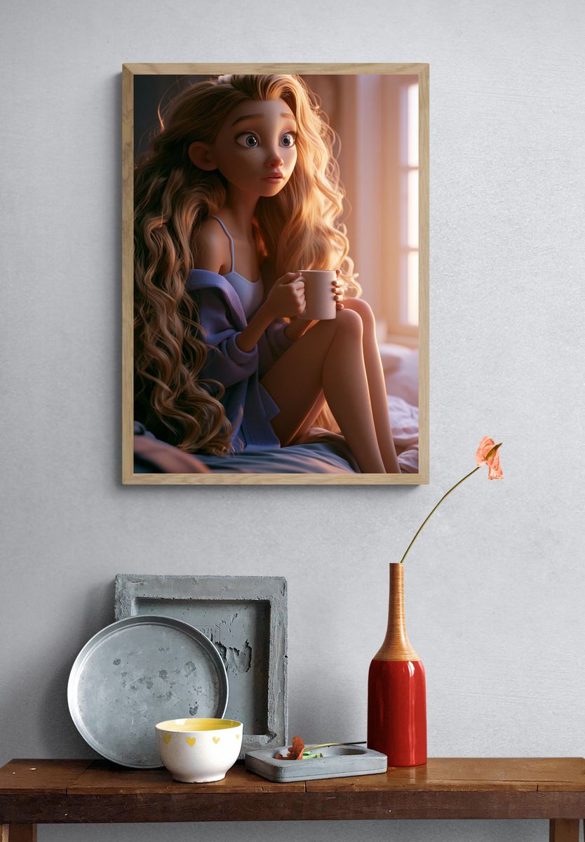 Cozy Morning Girl Illustration Poster. — room view 3
