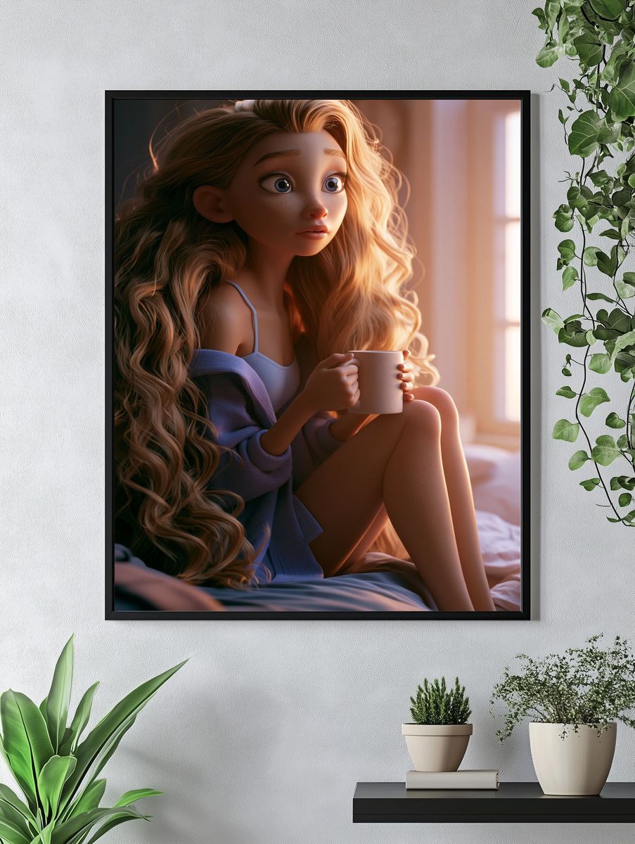 Cozy Morning Girl Illustration Poster. — room view 4