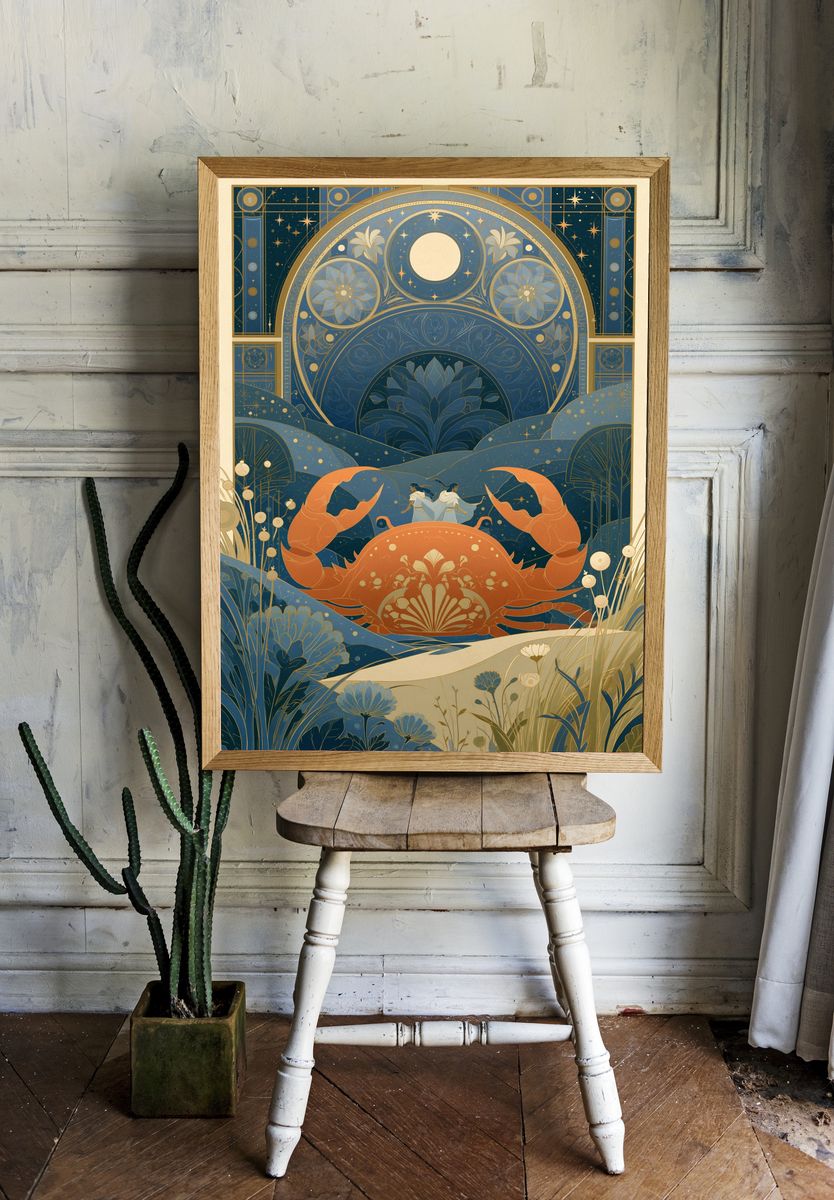 Celestial Crab Art Nouveau Poster. room preview