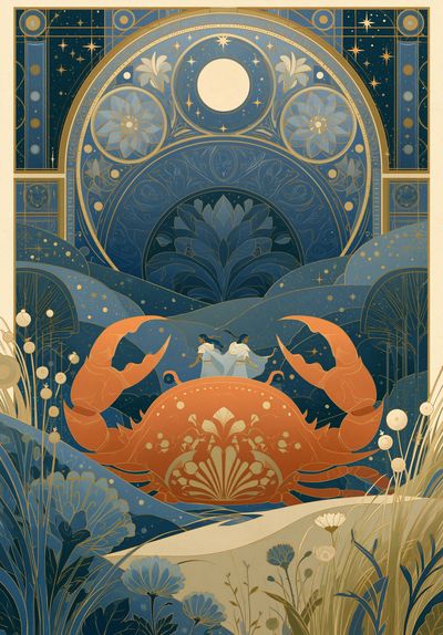 Celestial Crab Art Nouveau Poster.