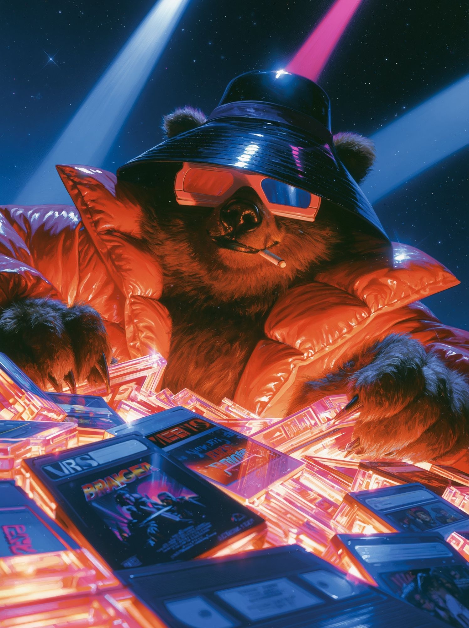 Retro Bear DJ Illustration Poster. poster detail