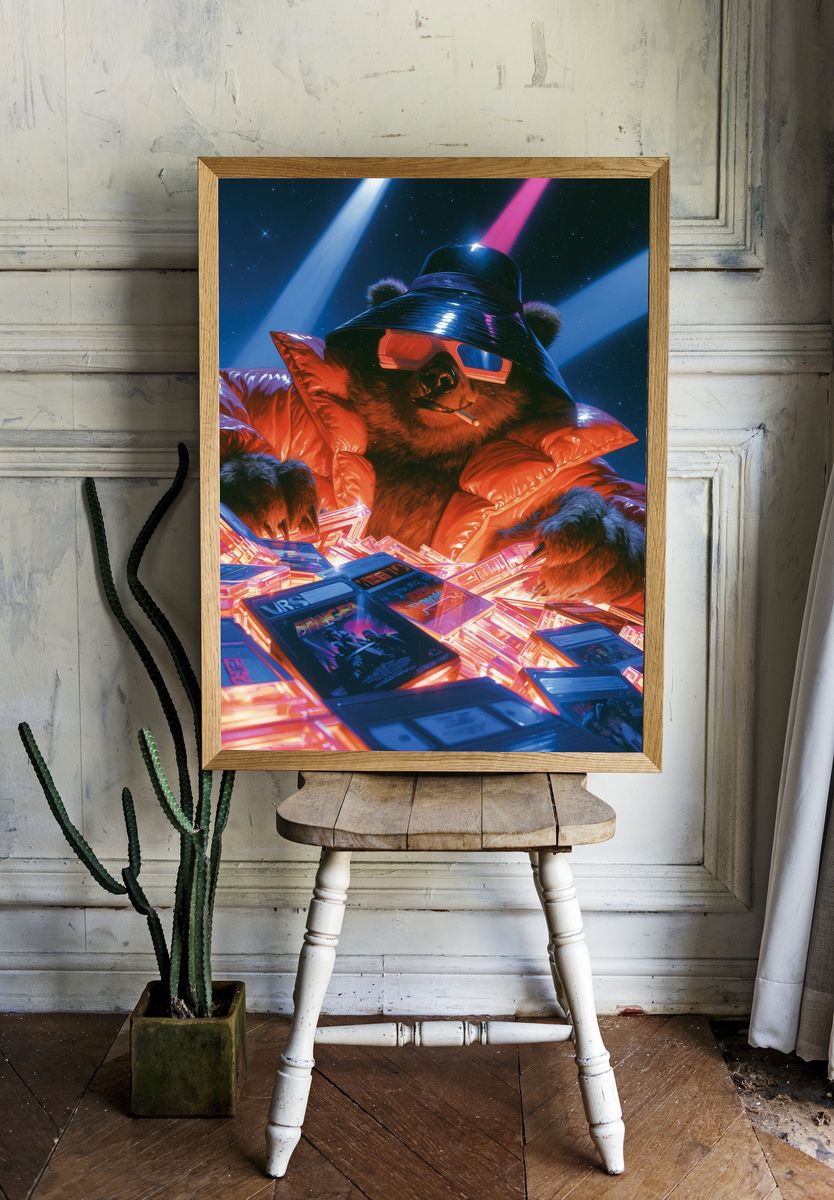 Retro Bear DJ Illustration Poster. room preview