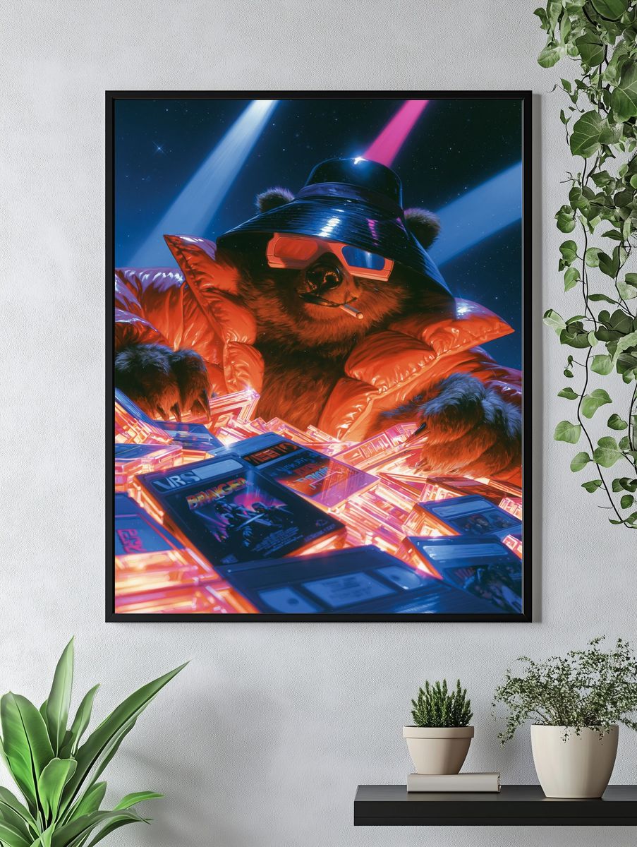 Retro Bear DJ Illustration Poster. — room view 4
