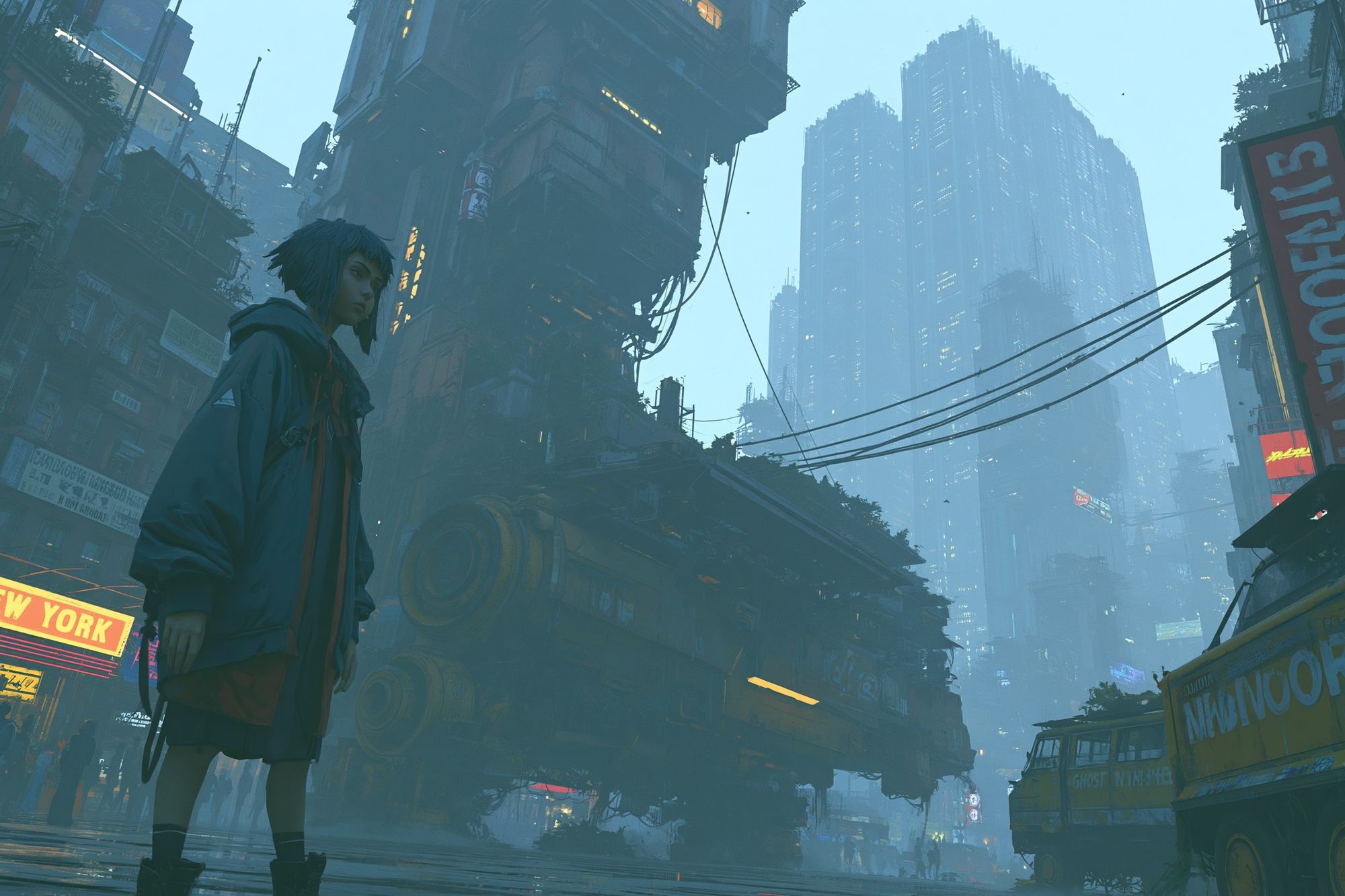Cyberpunk Cityscape — Illustration Print. poster detail