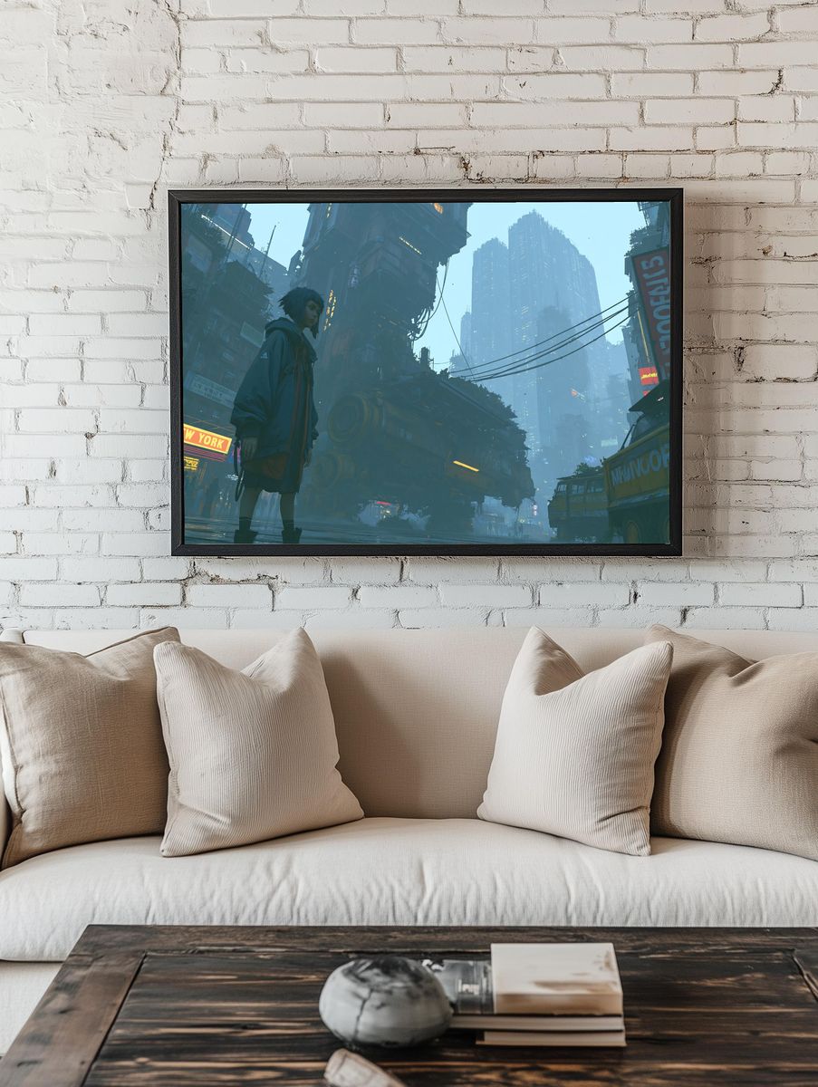 Cyberpunk Cityscape — Illustration Print. — room view 1