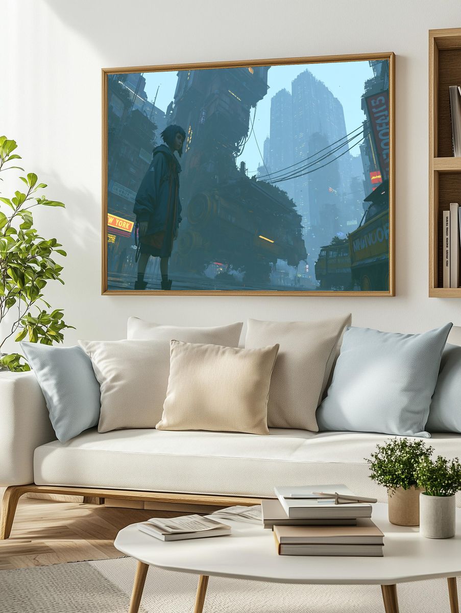 Cyberpunk Cityscape — Illustration Print. — room view 2