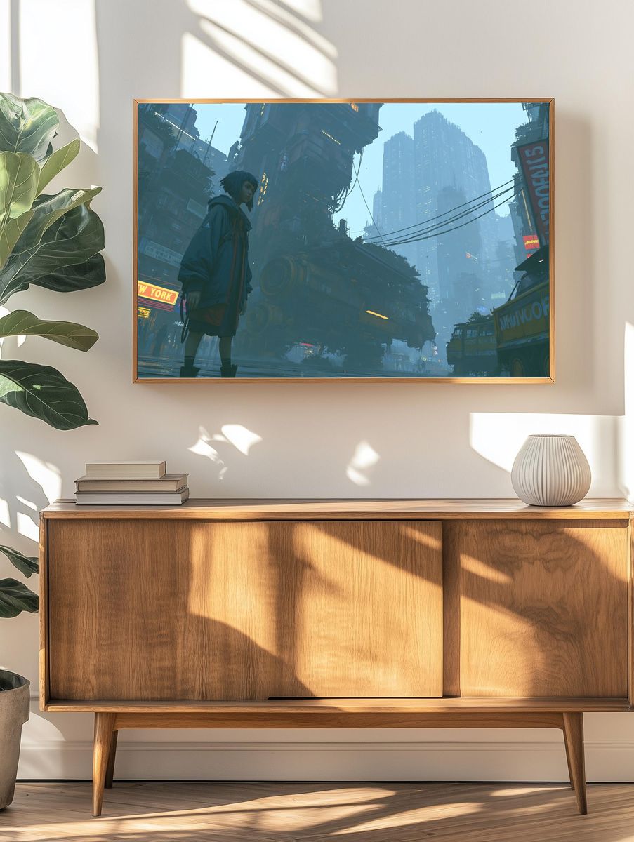 Cyberpunk Cityscape — Illustration Print. — room view 3