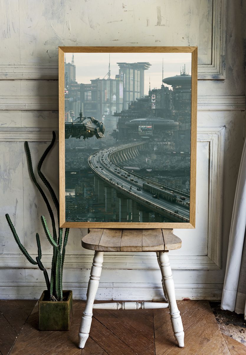 Futuristic Cyberpunk Cityscape Poster. room preview