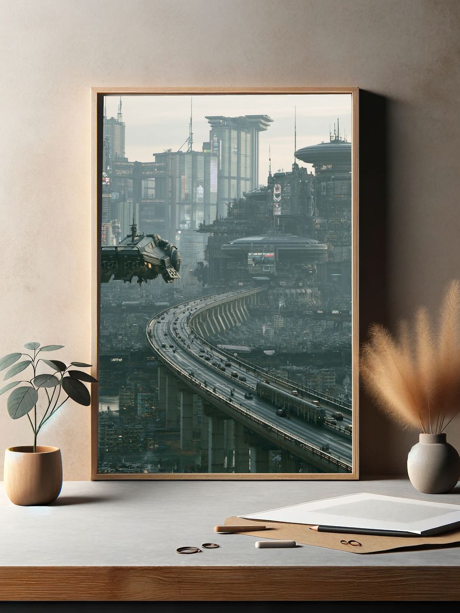 Futuristic Cyberpunk Cityscape Poster. — room view 2