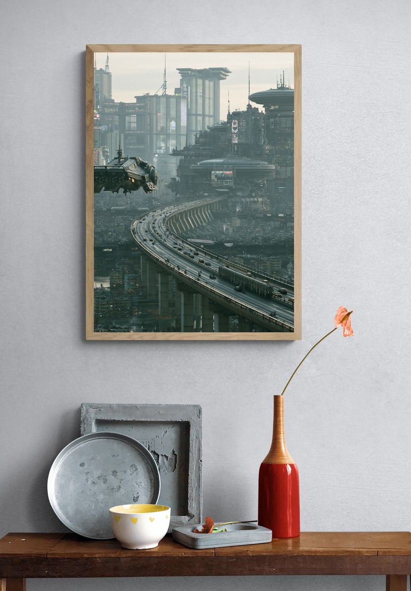 Futuristic Cyberpunk Cityscape Poster. — room view 3
