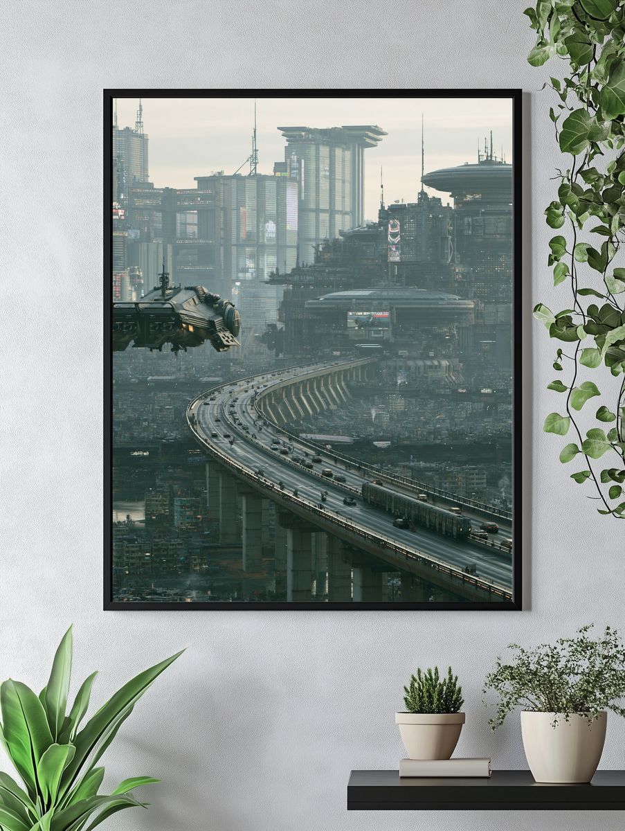 Futuristic Cyberpunk Cityscape Poster. — room view 4
