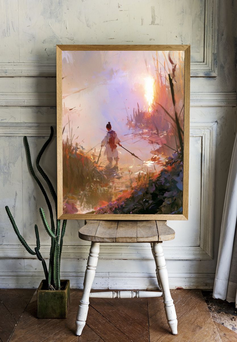 Sunlit Warrior Fantasy Print. room preview