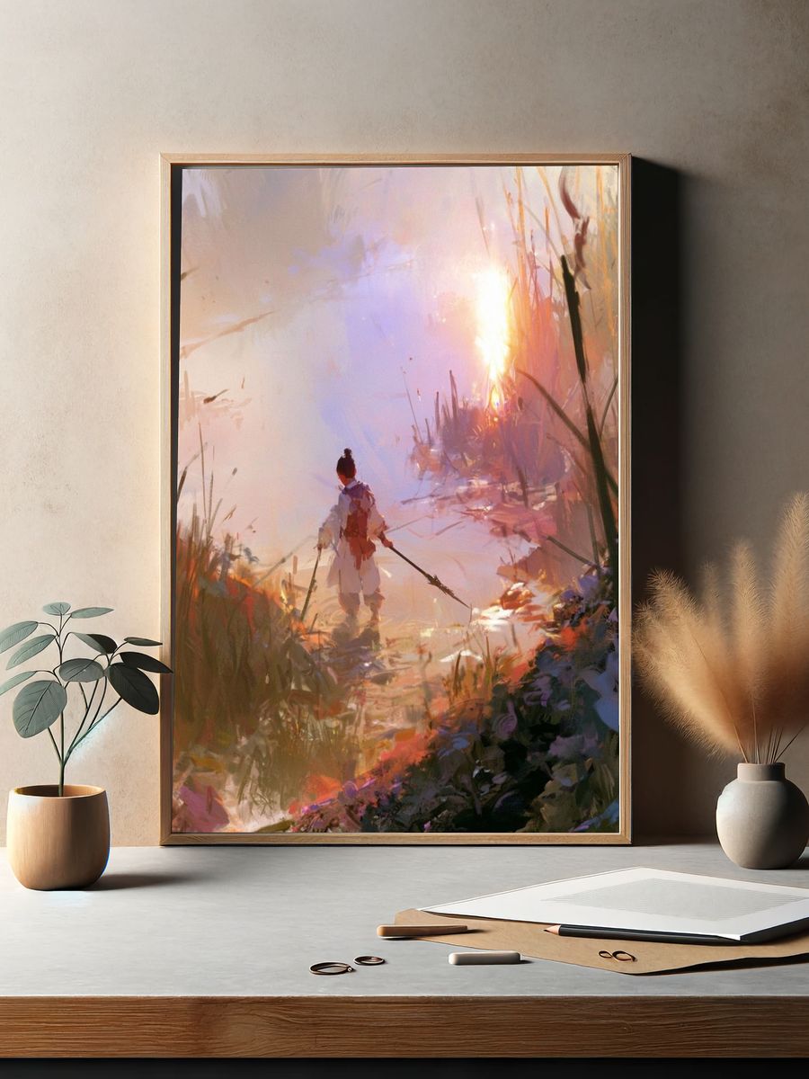 Sunlit Warrior Fantasy Print. — room view 2