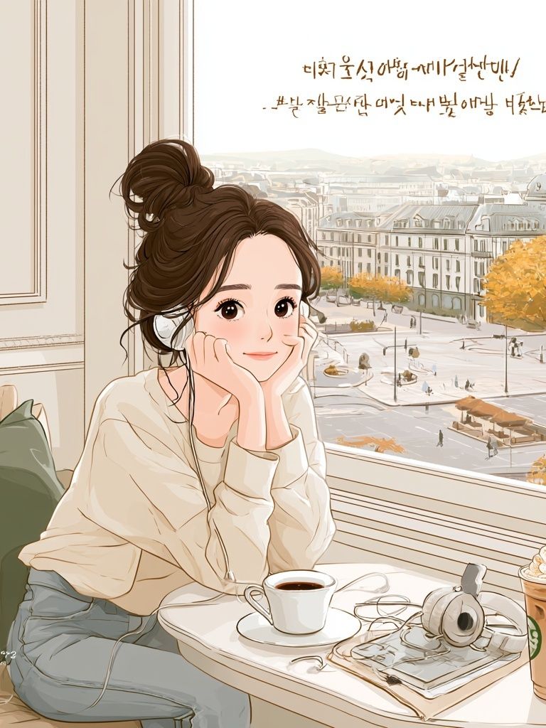 Cozy Cafe Girl Illustration Print. poster detail