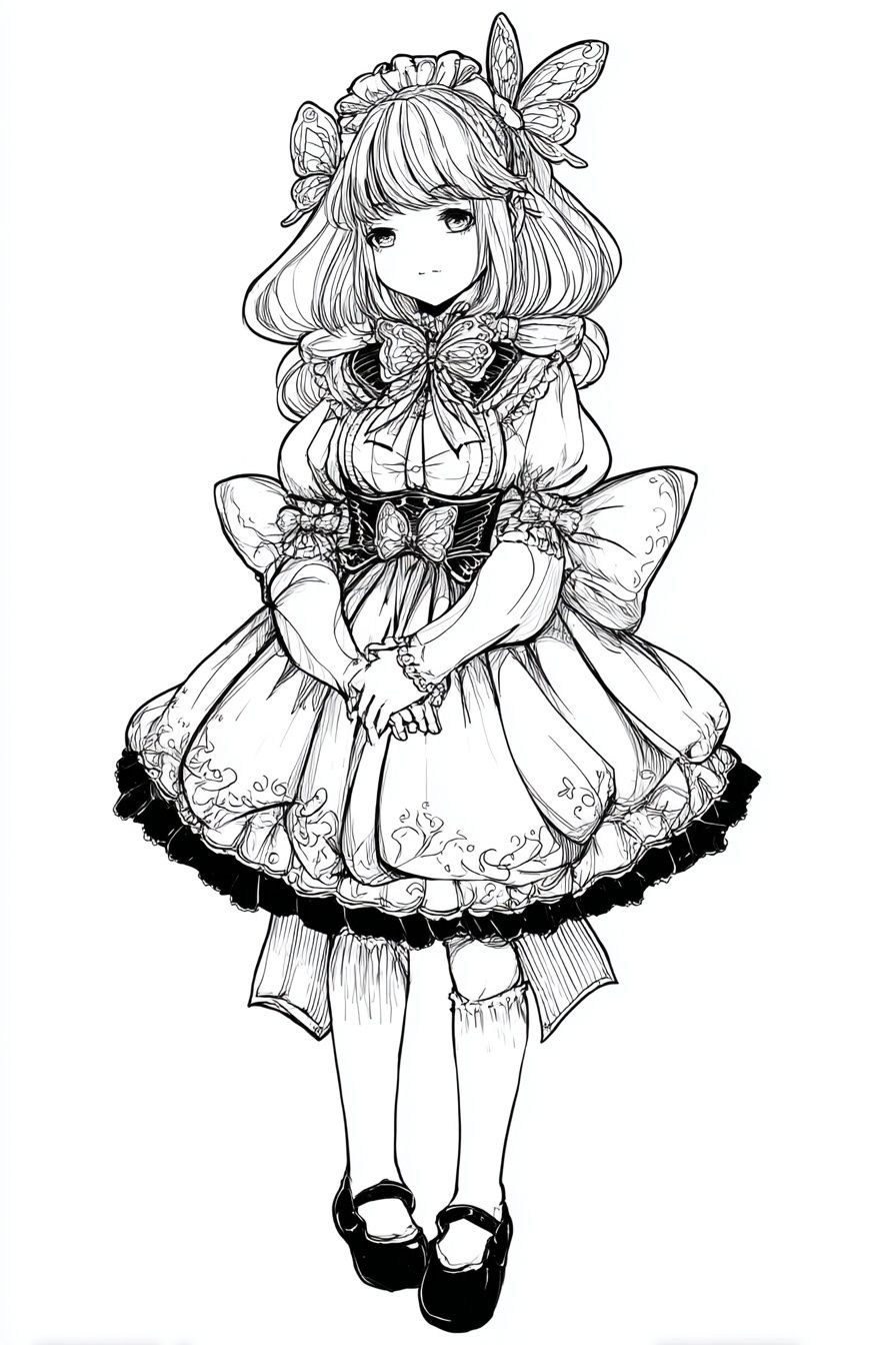 Butterfly Girl Line Art Poster. poster — illustration art