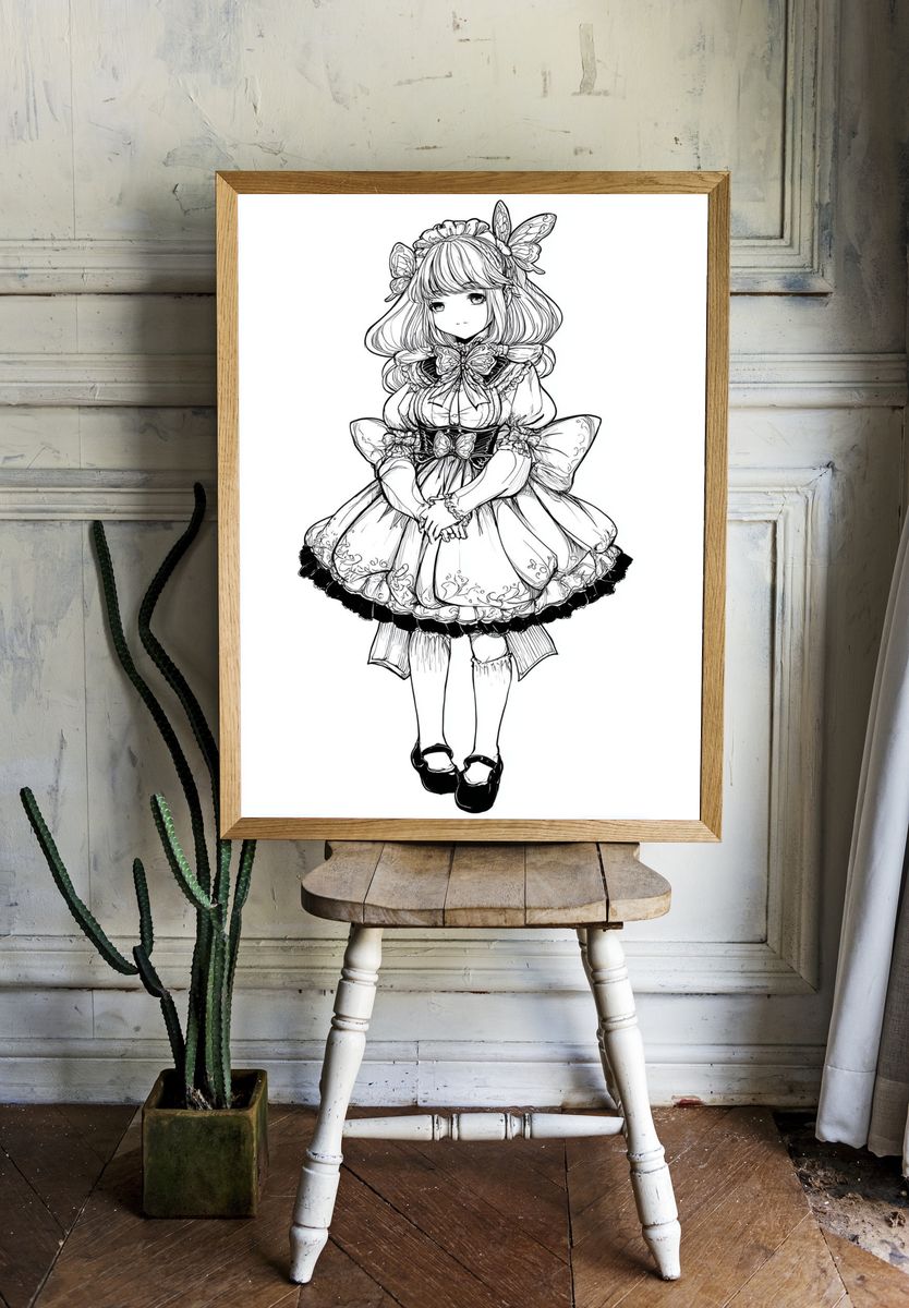 Butterfly Girl Line Art Poster room preview