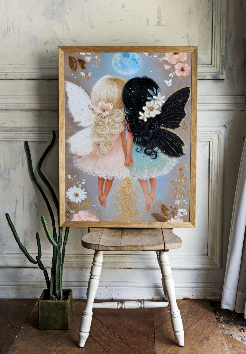 Twin Fairy Sisters Illustration Poster. — room view 1