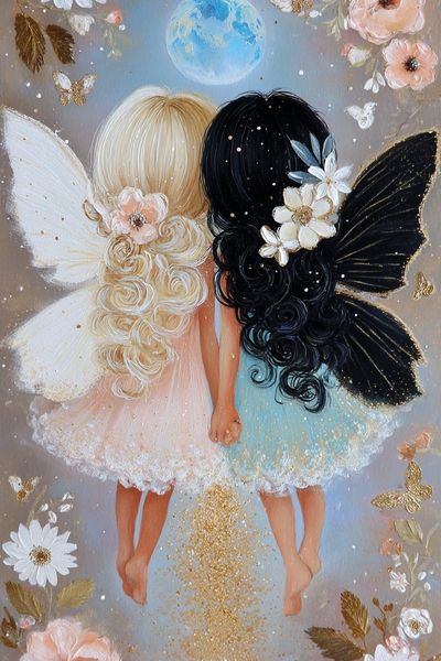 Twin Fairy Sisters Illustration Poster. poster print