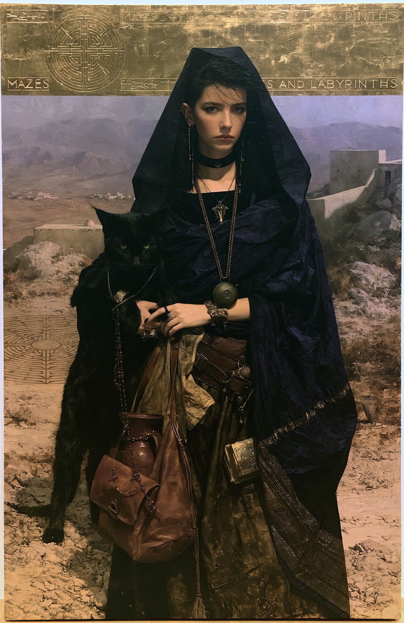 Mystic Woman with Cat Illustration Print. poster detail