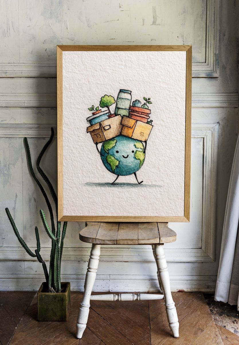 Cute Earth Carrying Plants Poster room preview