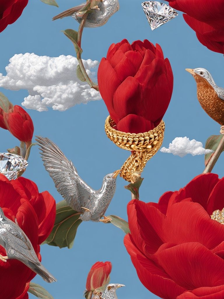 Surreal Floral Birds Print. poster detail