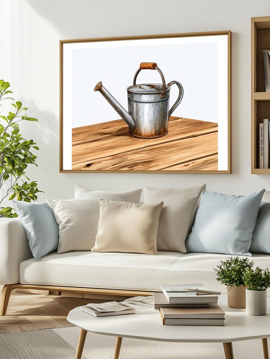 Rustic Watering Can Illustration Poster. — room view 2