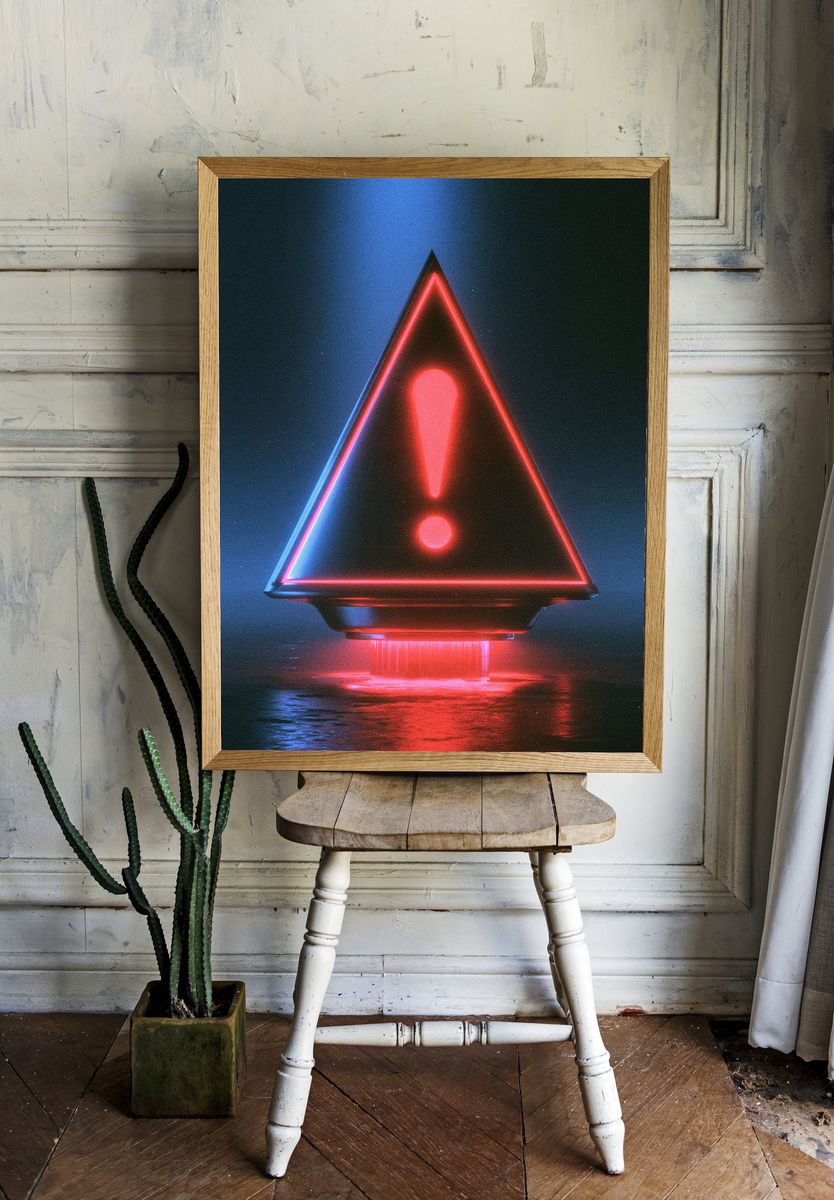 Neon Warning Triangle Poster. — room view 1