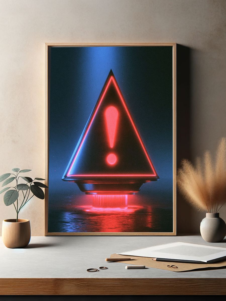 Neon Warning Triangle Poster. — room view 2