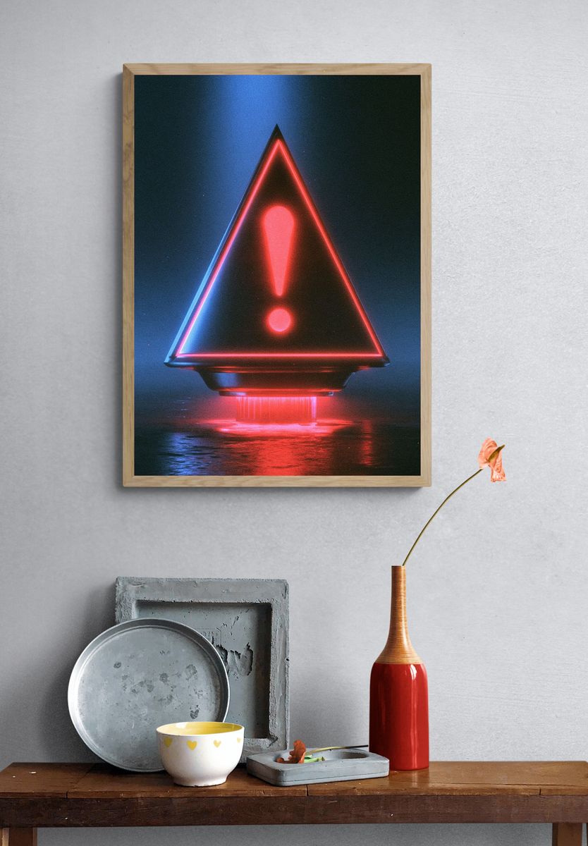 Neon Warning Triangle Poster. — room view 3