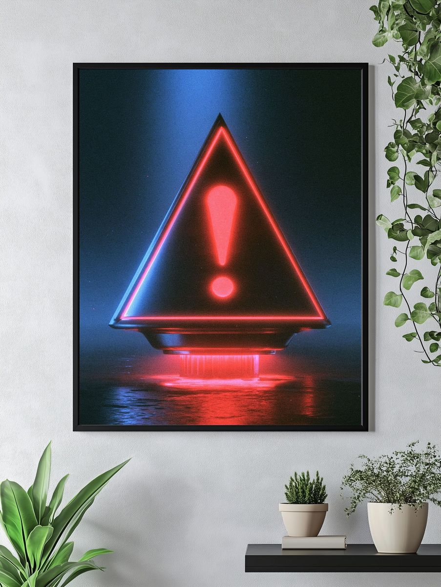 Neon Warning Triangle Poster. — room view 4