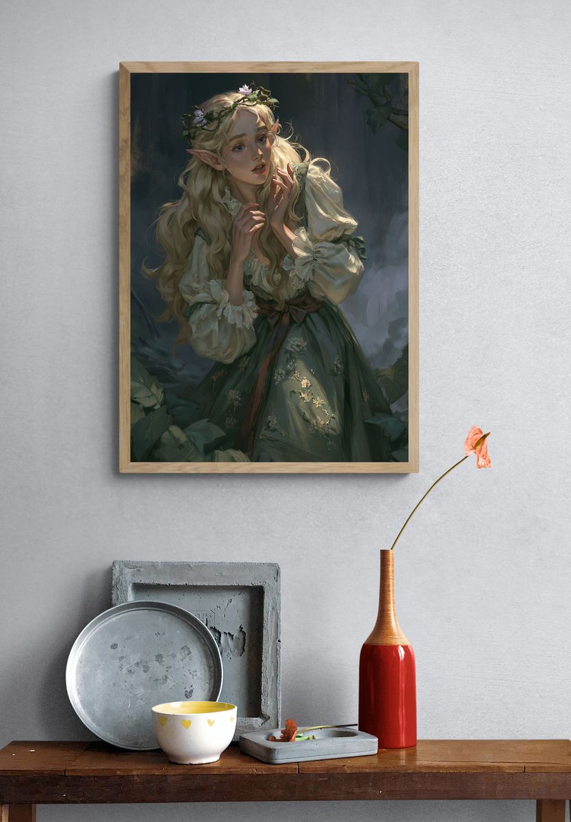 Elf Portrait Fantasy Illustration Poster. — room view 3