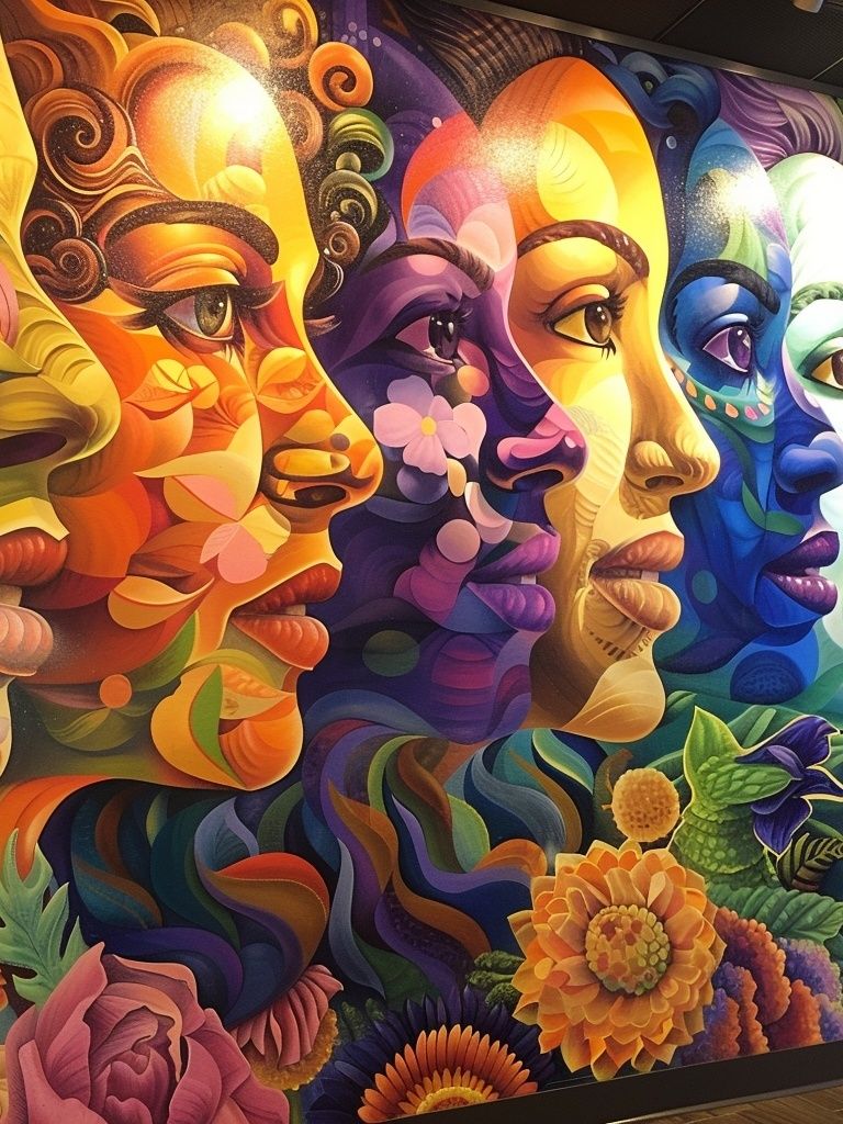 Rainbow Faces Floral Illustration Poster. poster detail