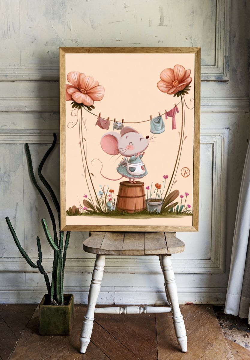 Mouse Garden Clothesline Illustration Poster. — room view 1