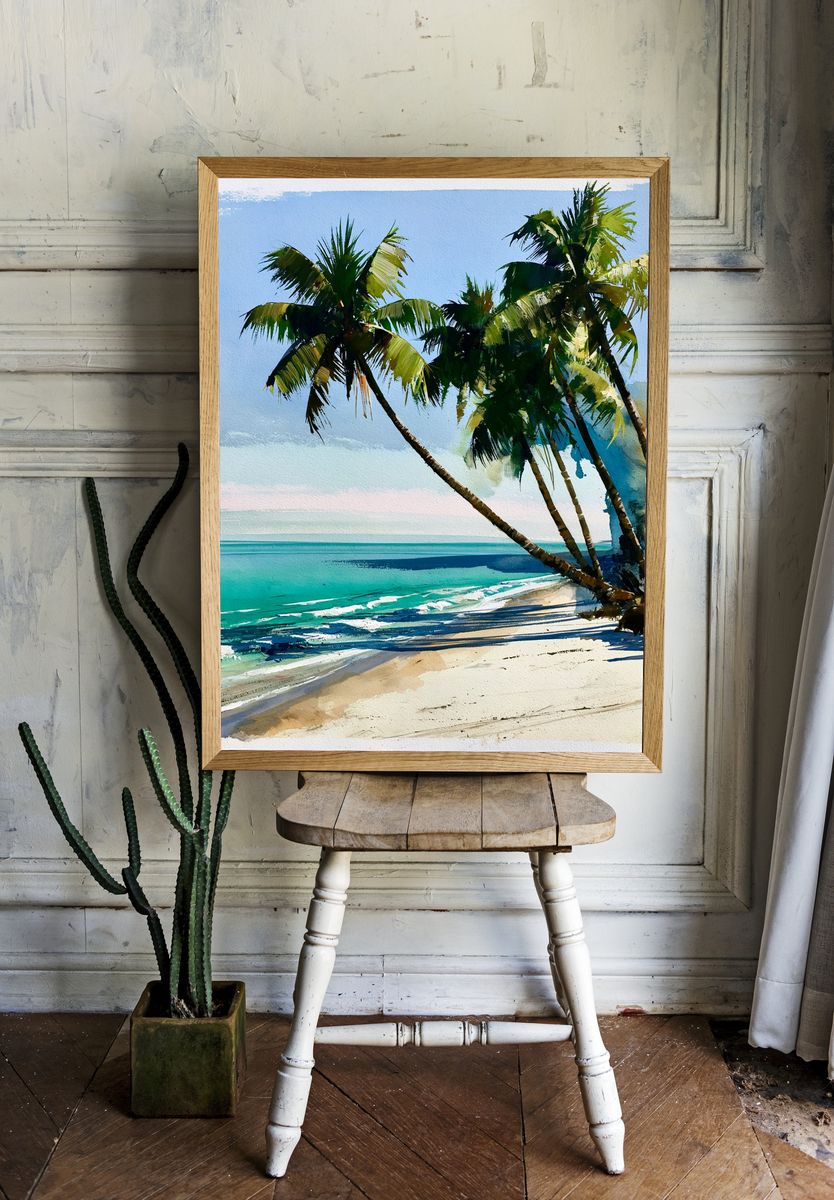 Tropical Palm Beach Watercolor Poster. room preview