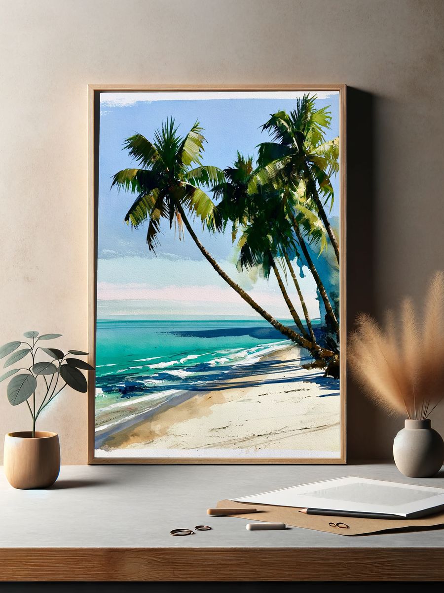 Tropical Palm Beach Watercolor Poster. — room view 2