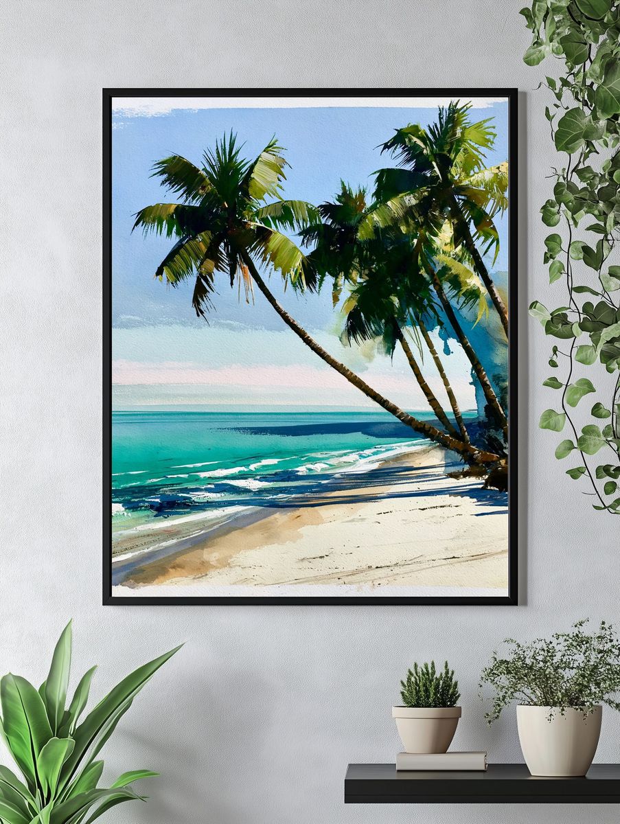 Tropical Palm Beach Watercolor Poster. — room view 4