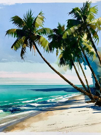 Tropical Palm Beach Watercolor Poster.