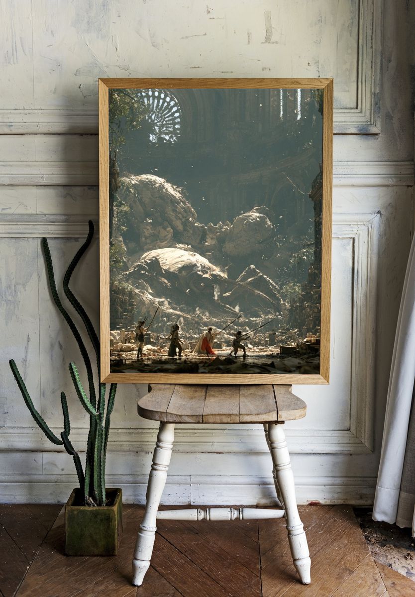 Fantasy Library Ruins Illustration Poster. — room view 1