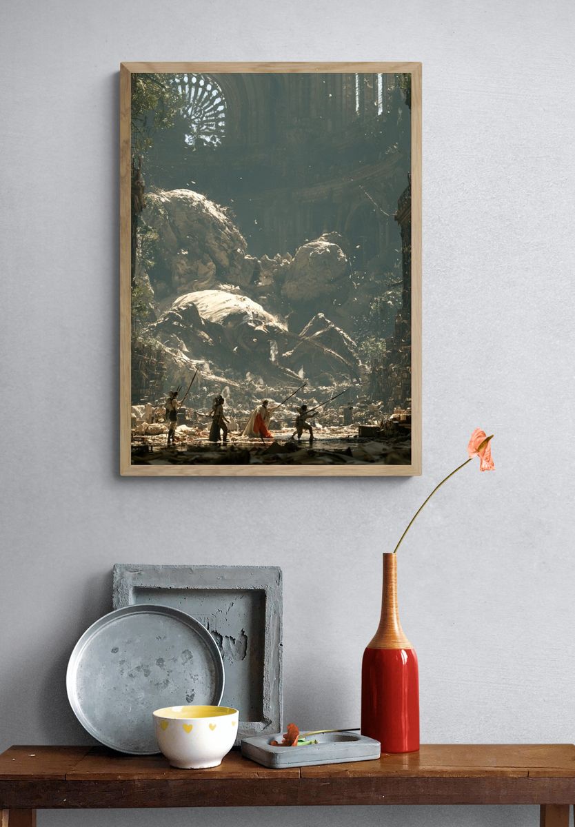 Fantasy Library Ruins Illustration Poster. — room view 3