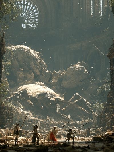 Fantasy Library Ruins Illustration Poster. poster