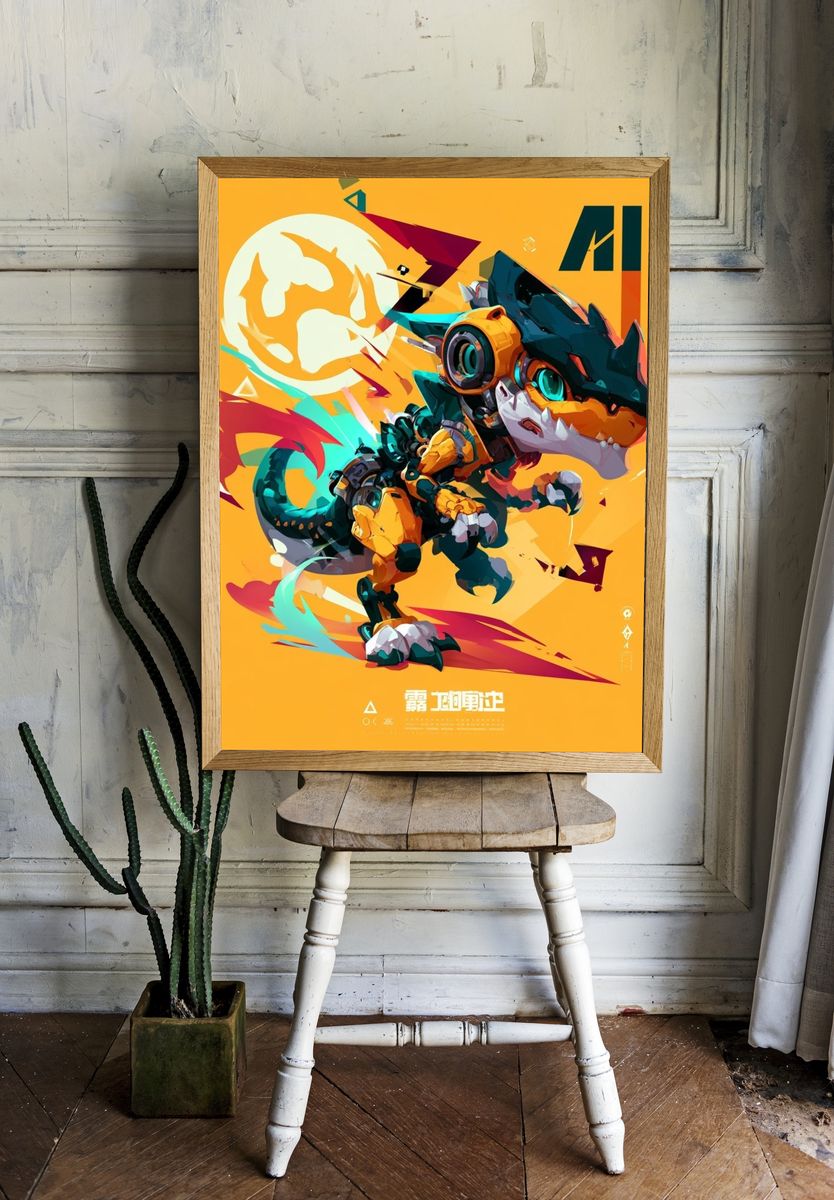 Cyber Dino Digital Art Poster. — room view 1