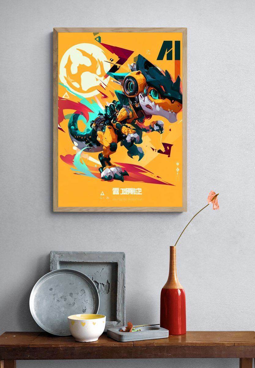 Cyber Dino Digital Art Poster. — room view 3