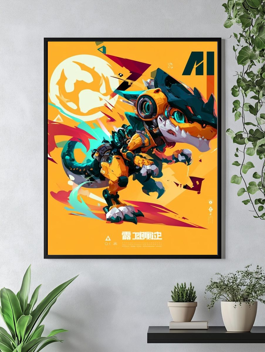 Cyber Dino Digital Art Poster. — room view 4